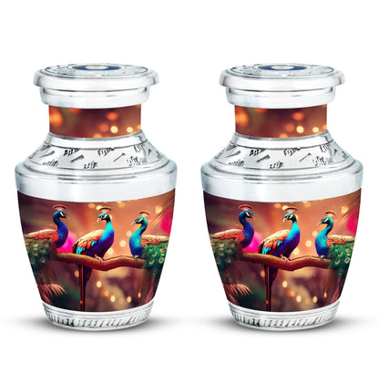 Classic 3-inch Peacock Cremation Urn made of aluminium.