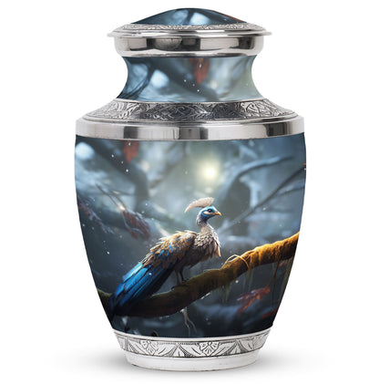 Classic 3-inch Peacock Memorial Funeral Urn in Aluminium.