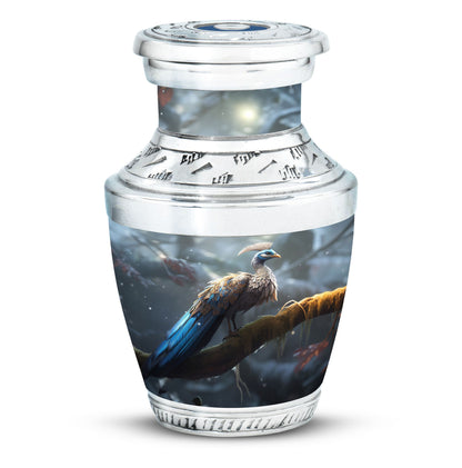 Classic 3-inch Peacock Memorial Funeral Urn in Aluminium.