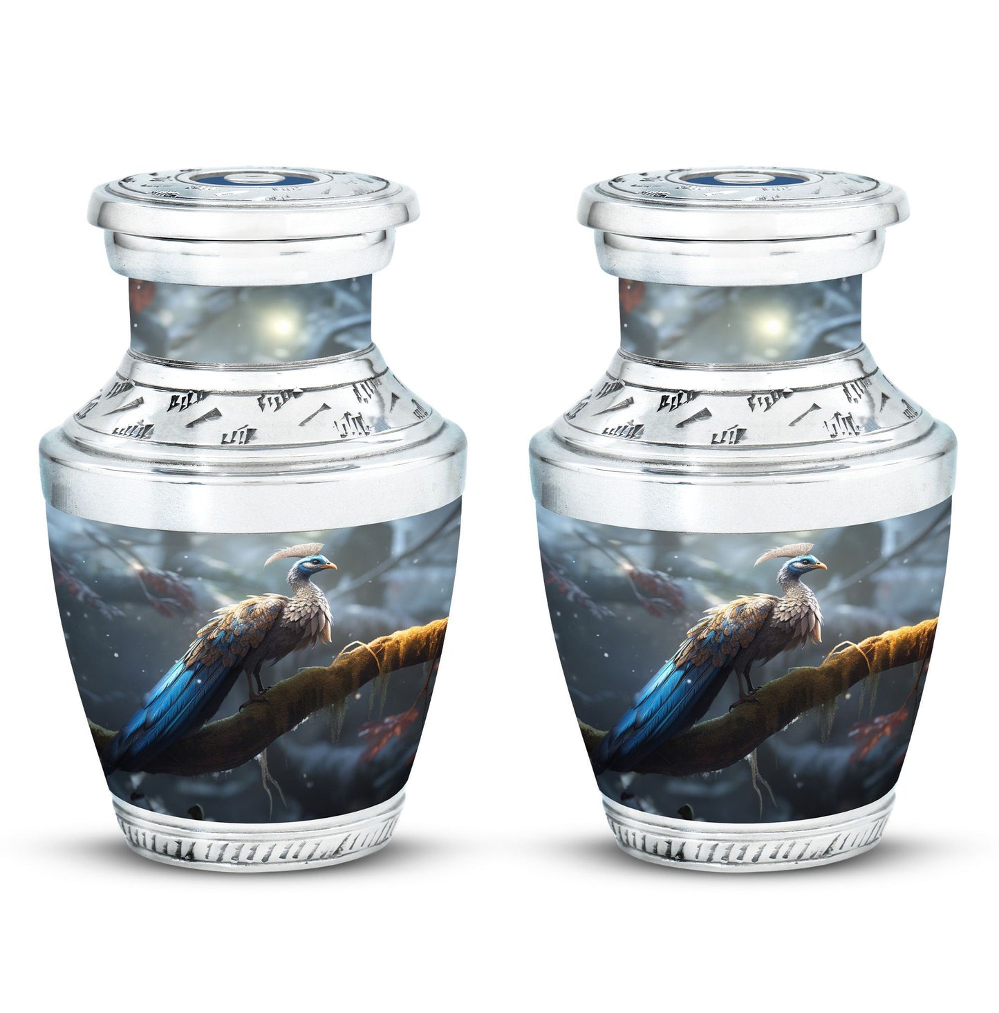 Classic 3-inch Peacock Memorial Funeral Urn in Aluminium.
