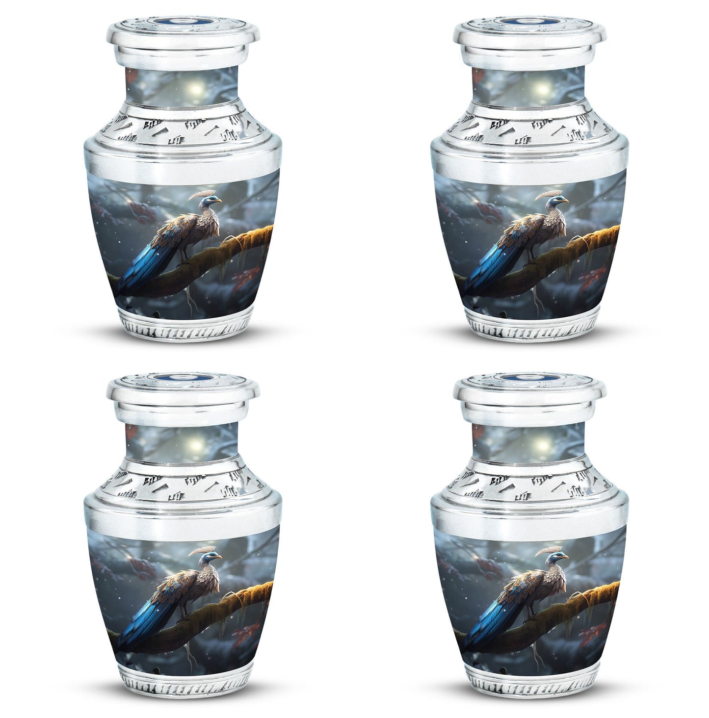 Classic 3-inch Peacock Memorial Funeral Urn in Aluminium.