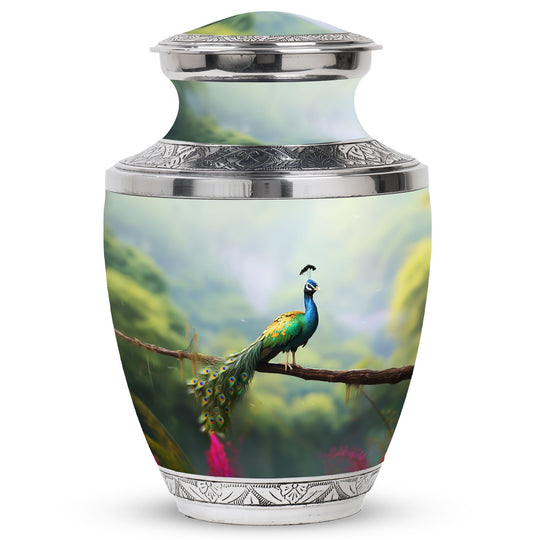 Classic 3 inch Peacock Urn for adult ashes.
