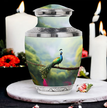 Classic 3 inch Peacock Urn for adult ashes.