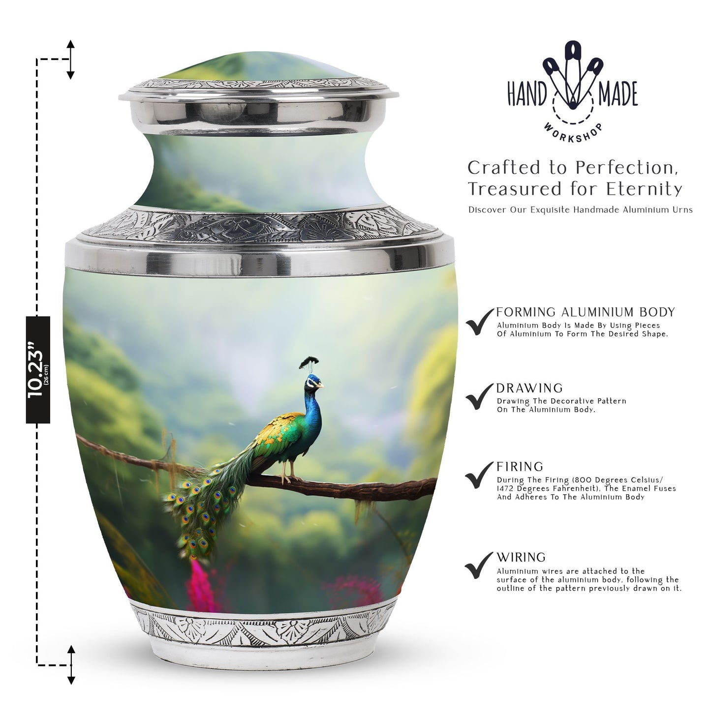Classic 3 inch Peacock Urn for adult ashes.