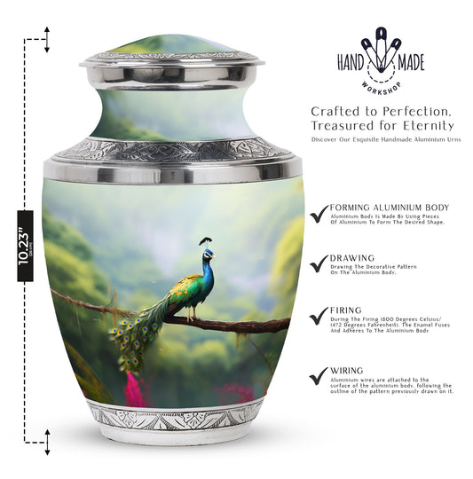 Classic 3 inch Peacock Urn for adult ashes.