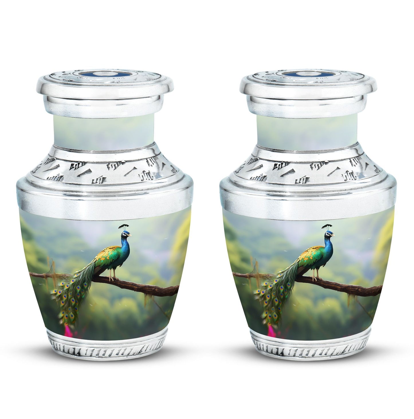 Classic 3 inch Peacock Urn for adult ashes.
