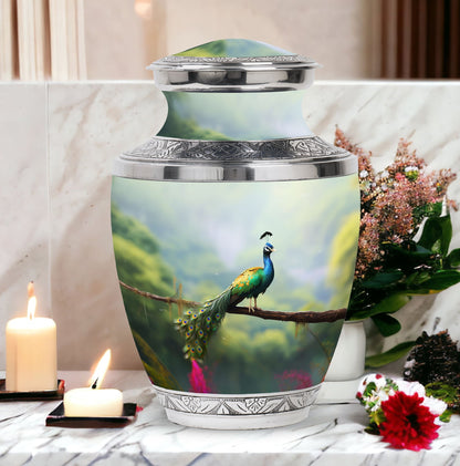 Classic 3 inch Peacock Urn for adult ashes.