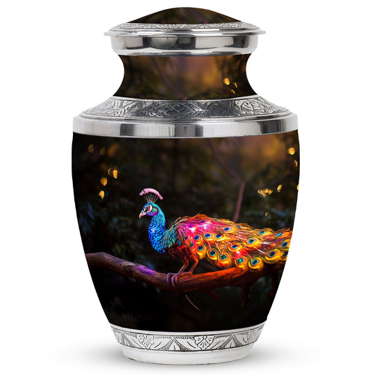3-inch Classic Peacock Urn for ashes, customizable.