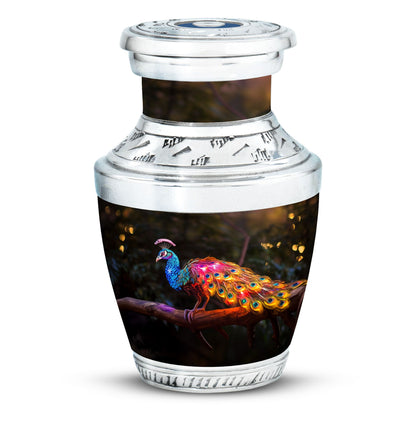 3-inch Classic Peacock Urn for ashes, customizable.