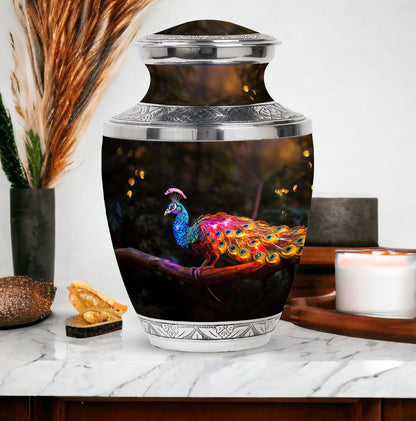 3-inch Classic Peacock Urn for ashes, customizable.