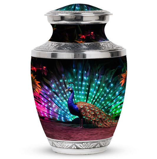 Classic Peacock Cremation Urn, 3-inch, made of Aluminium.