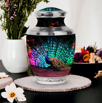 Classic Peacock Cremation Urn, 3-inch, made of Aluminium.