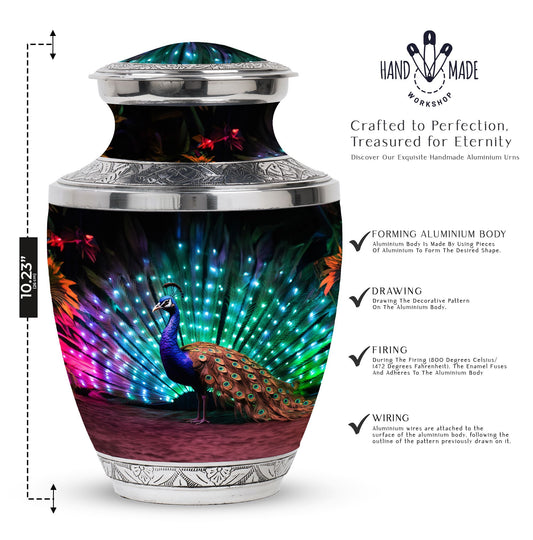 Classic Peacock Cremation Urn, 3-inch, made of Aluminium.