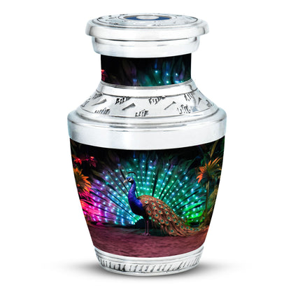 Classic Peacock Cremation Urn, 3-inch, made of Aluminium.