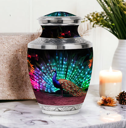 Classic Peacock Cremation Urn, 3-inch, made of Aluminium.