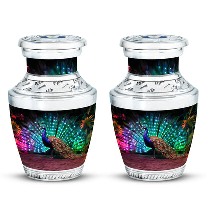 Classic Peacock Cremation Urn, 3-inch, made of Aluminium.