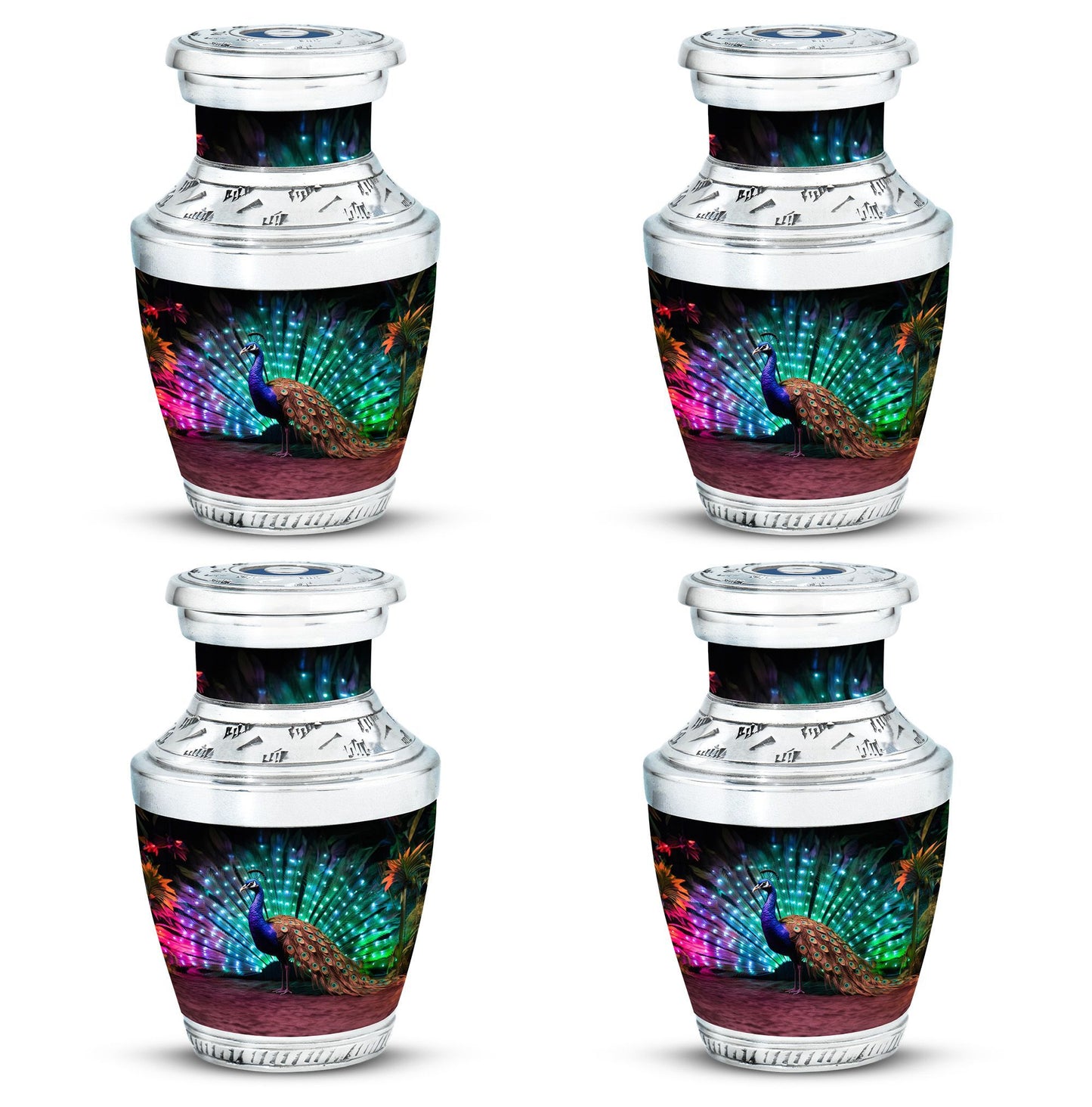 Classic Peacock Cremation Urn, 3-inch, made of Aluminium.