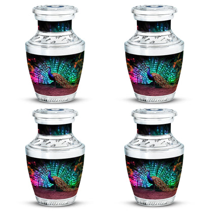 Classic Peacock Cremation Urn, 3-inch, made of Aluminium.