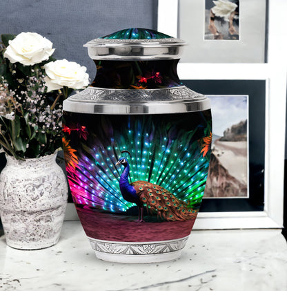 Classic Peacock Cremation Urn, 3-inch, made of Aluminium.