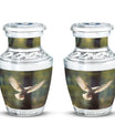 Dove flying Memorial Urn, 3-inch aluminium classic urn.