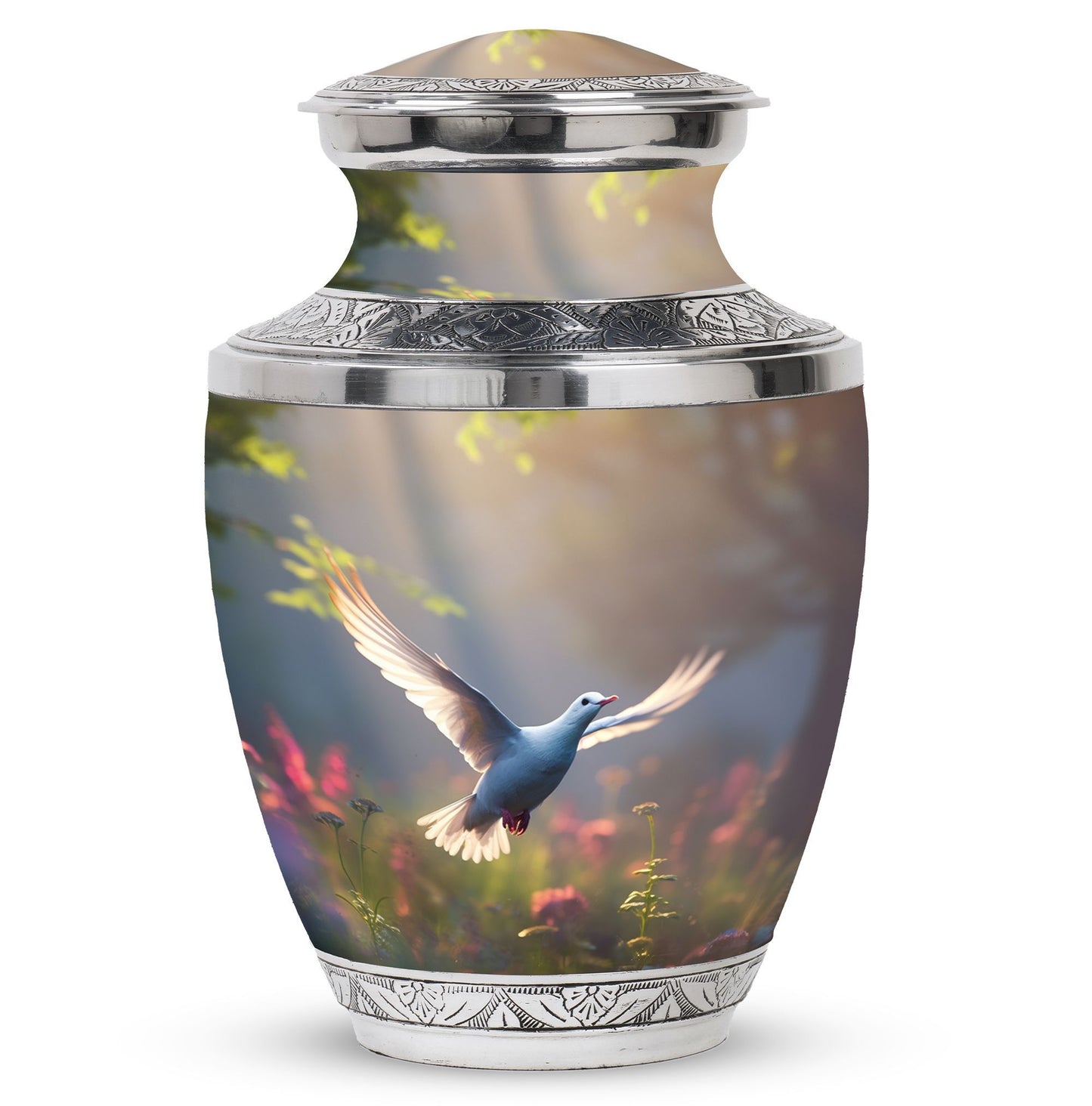 Classic 3 inch Dove Urn, aluminium large cremation urn.