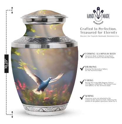 Classic 3 inch Dove Urn, aluminium large cremation urn.