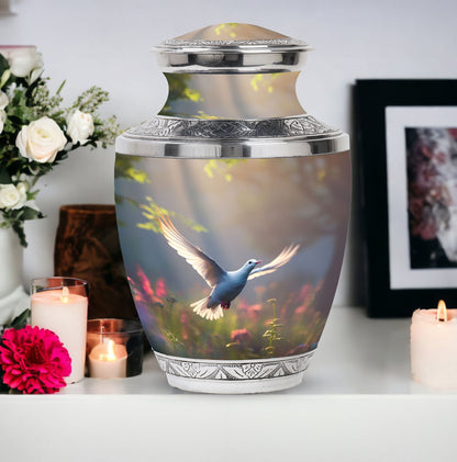 Classic 3 inch Dove Urn, aluminium large cremation urn.