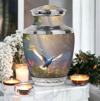 Classic 3 inch Dove Urn, aluminium large cremation urn.