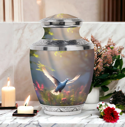 Classic 3 inch Dove Urn, aluminium large cremation urn.