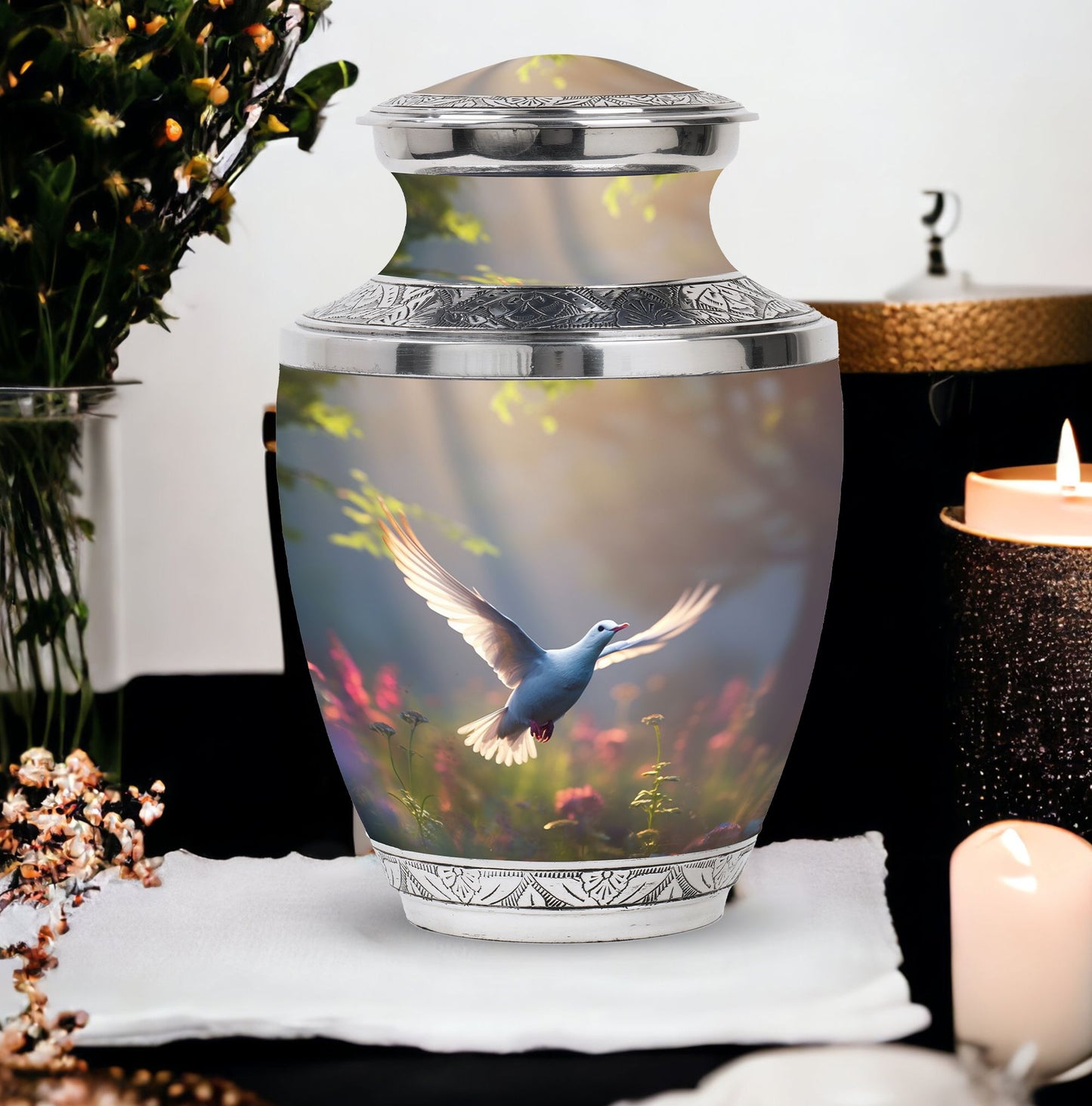 Classic 3 inch Dove Urn, aluminium large cremation urn.