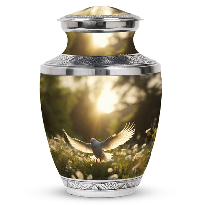 Customisable Dove Cremation Urn in Aluminium.