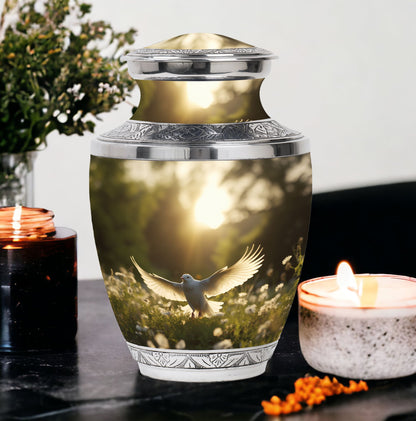 Customisable Dove Cremation Urn in Aluminium.