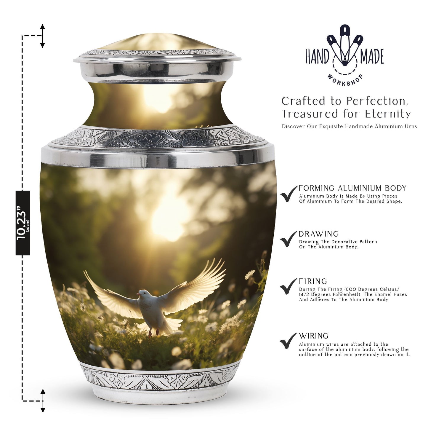 Customisable Dove Cremation Urn in Aluminium.