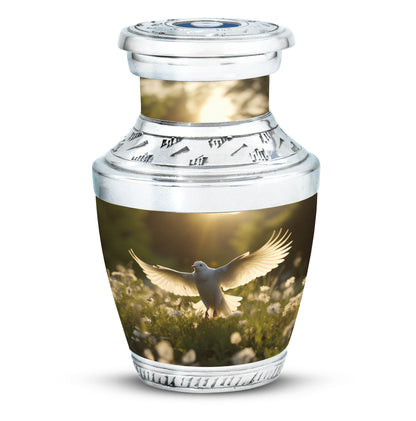 Customisable Dove Cremation Urn in Aluminium.
