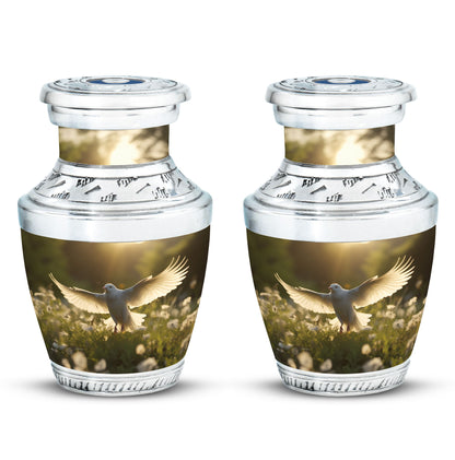 Customisable Dove Cremation Urn in Aluminium.