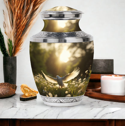 Customisable Dove Cremation Urn in Aluminium.