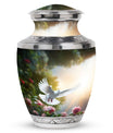 Dove flying Memorial Urn, Classic urn for cremation.
