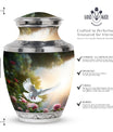Dove flying Memorial Urn, Classic urn for cremation.