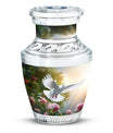 Dove flying Memorial Urn, Classic urn for cremation.