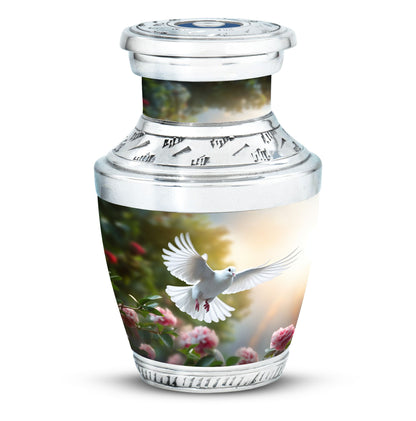 Dove flying Memorial Urn, Classic urn for cremation.