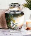 Dove flying Memorial Urn, Classic urn for cremation.
