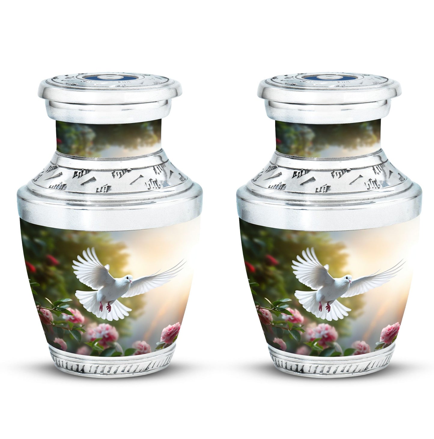 Dove flying Memorial Urn, Classic urn for cremation.