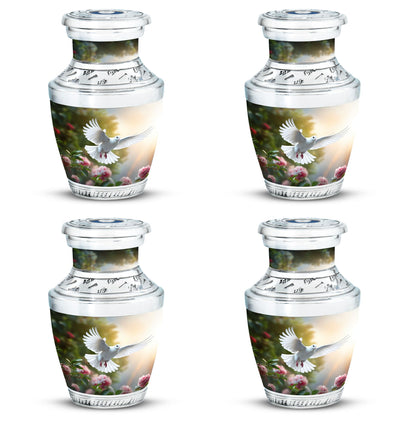 Dove flying Memorial Urn, Classic urn for cremation.