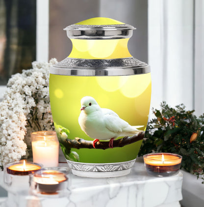 Dove Urn for Ashes, Large Aluminium Cremation Urn.