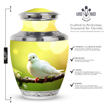 Dove Urn for Ashes, Large Aluminium Cremation Urn.