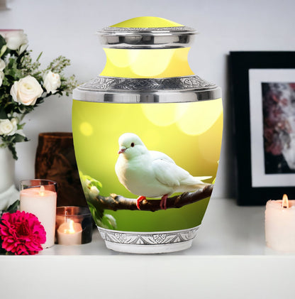 Dove Urn for Ashes, Large Aluminium Cremation Urn.
