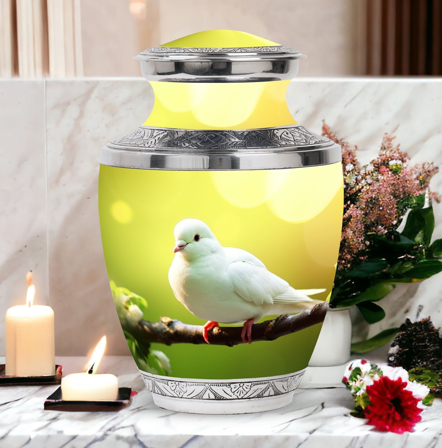 Dove Urn for Ashes, Large Aluminium Cremation Urn.