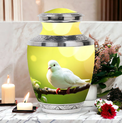 Dove Urn for Ashes, Large Aluminium Cremation Urn.