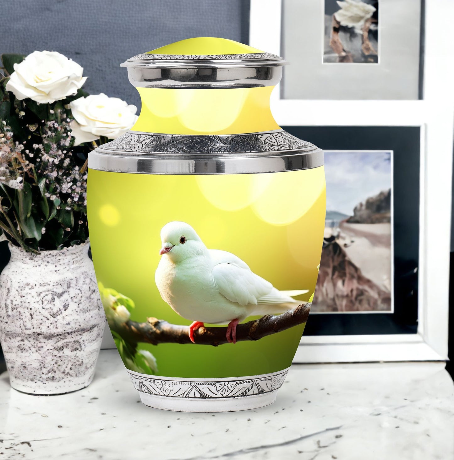Dove Urn for Ashes, Large Aluminium Cremation Urn.