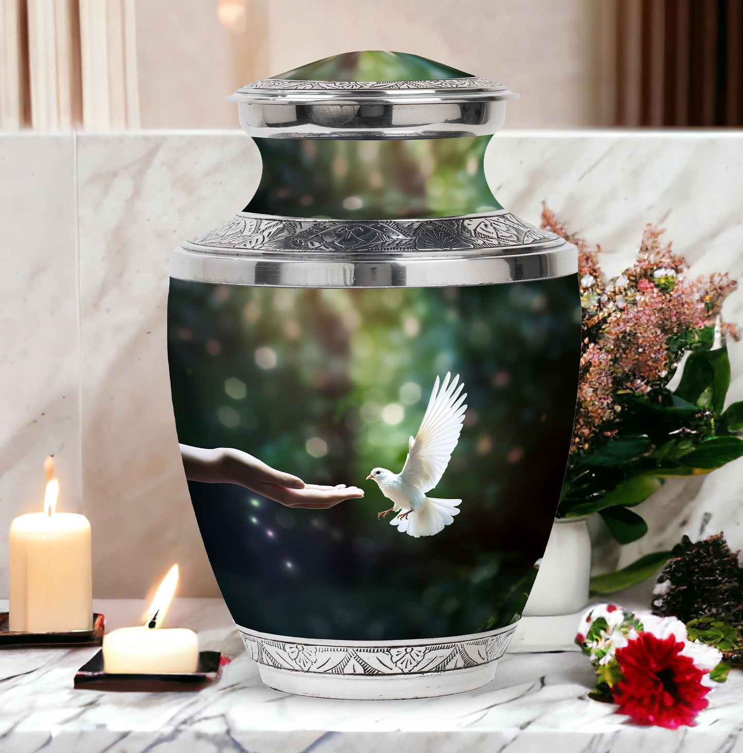 Dove Memorial Urn, 3-inch large aluminium